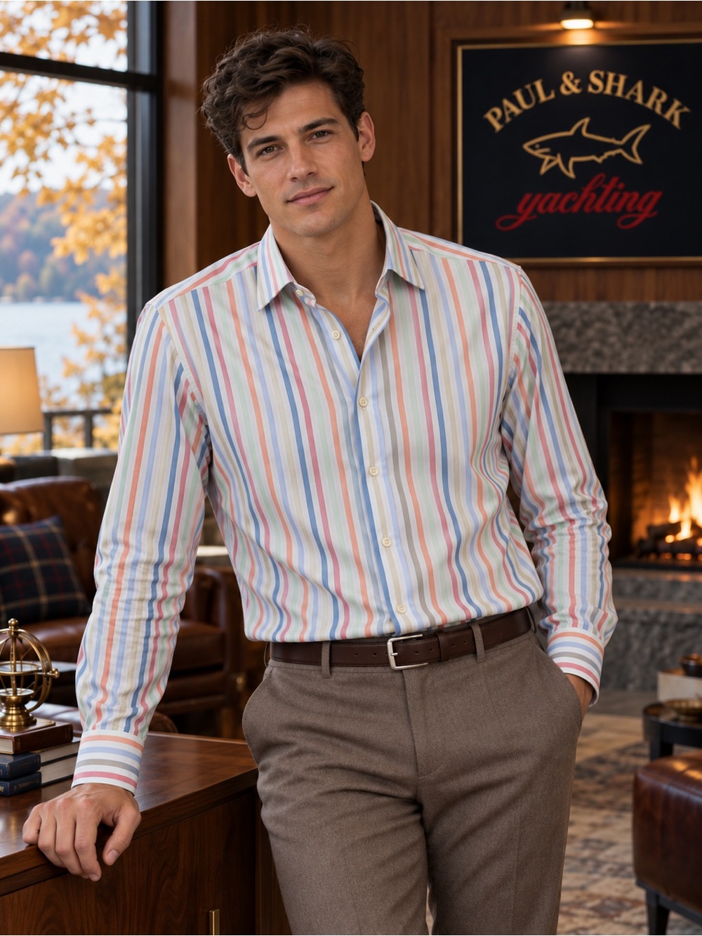 Paul & Shark Yachting Pastel Striped Cotton Shirt Men’s M Made In Italy